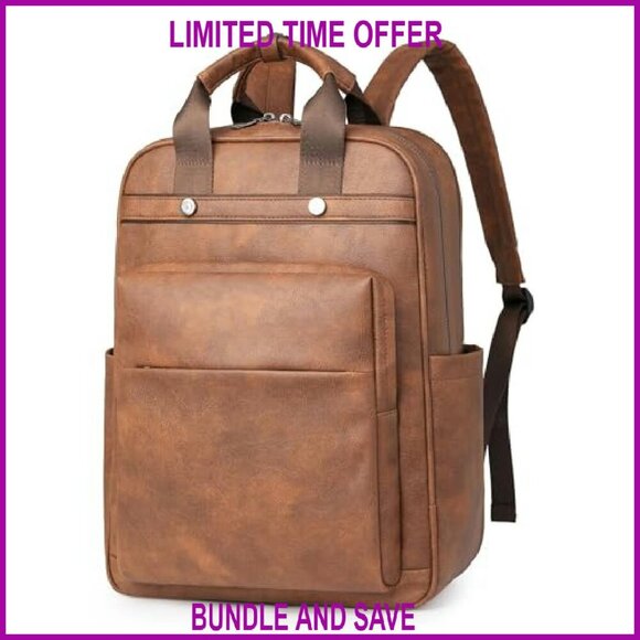 Leather Laptop Backpack for Women 15.6 Inch Work Travel College Bag main image 6